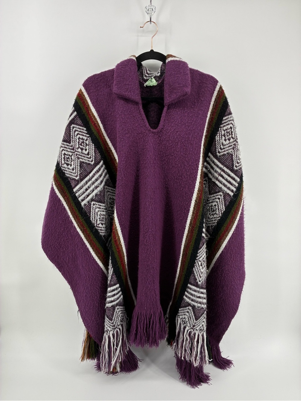 Purple Peruvian Geometric Pattern Women’s Pullover Sweater Poncho